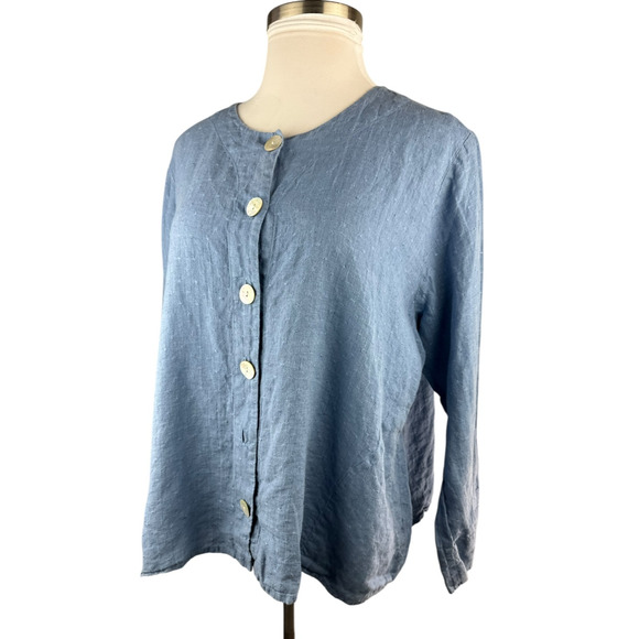 FLAX 2 Piece Linen Set Jacket & Sleeveless Shirt Blue Lagenlook Plus Size 1G 1X - Picture 4 of 16